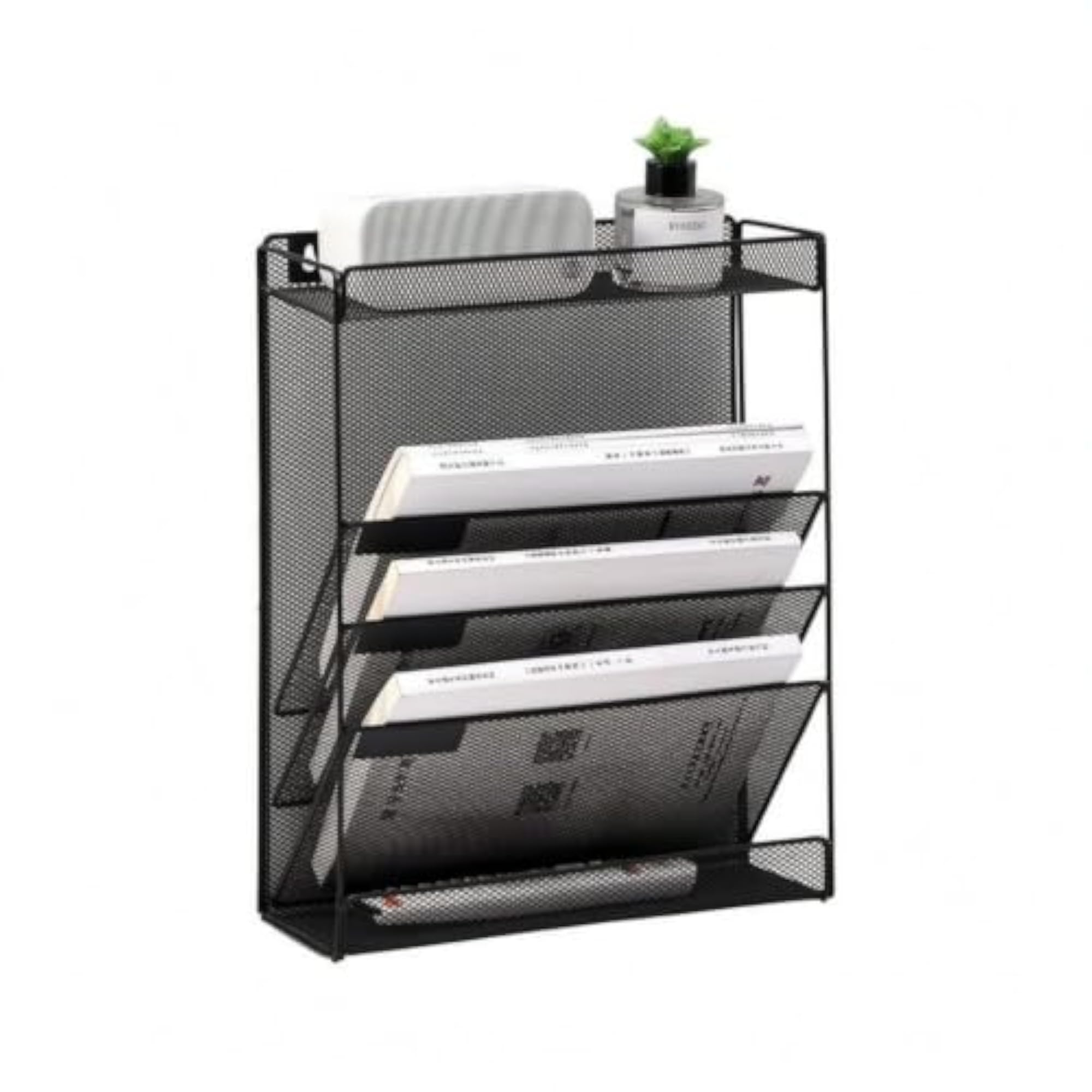 Open Front Metal Mesh File Organizer, Slim Rectangular Design